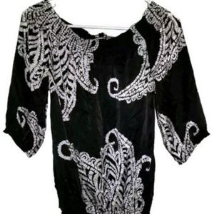 Boho blouse top shirt 100% silk Size L